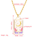 Hip-hop drips oil exaggerates personality vintage 18k locket tarot card necklace pendant